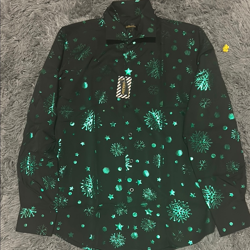 Black and Green Dress Shirt with Holiday Pattern